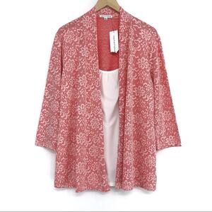 NWT NOTATIONS Cardigan Blouse Pink White XL
